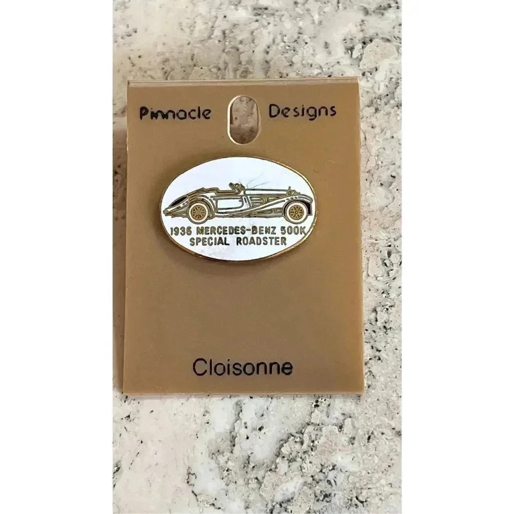 Cloisonne Mens White Gold 1936 Mercedez-Benz 500K Special Roadster Pin‎ Jewelry